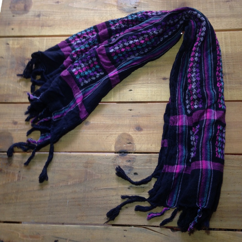 Women's Fringe Blue and Pink Design Scarf